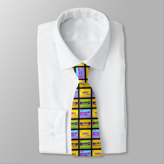 Retro 80s Pop Art Cassette Tapes Tie (Tied)