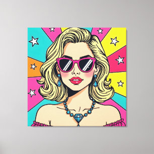 Retro 80s Pop Art Woman with Diamond Necklace Canvas Print