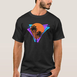 Retro 80s Purple Blue Throwback Palm Tree Synthwav T-Shirt