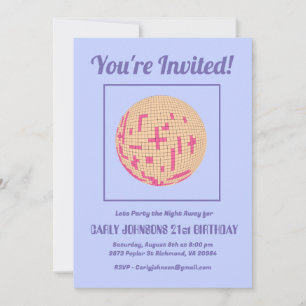 Retro 80s Purple Pink Yellow Disco 21st Birthday Invitation