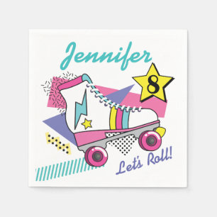 Retro 80's Roller Skate Party Birthday Napkin