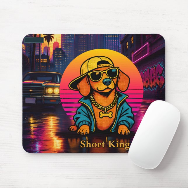 Retro 80s Short King Dachshund Mouse Pad (With Mouse)
