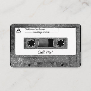 Retro 80's Silver Glitter Cassette Tape Mixtape Business Card