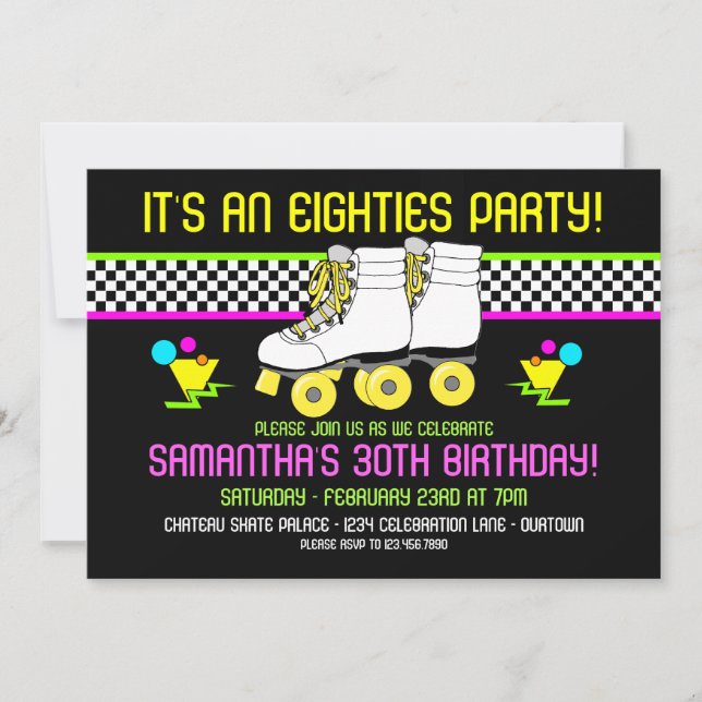 Retro 80s Skate Party Birthday Invitations (Front)