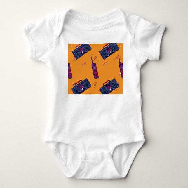 Retro 80s style background, colourful. baby bodysuit (Front)
