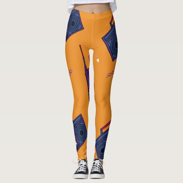 Retro 80s style background, colourful. leggings (Front)