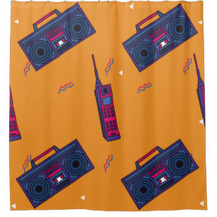 Retro 80s style background, colourful. shower curtain