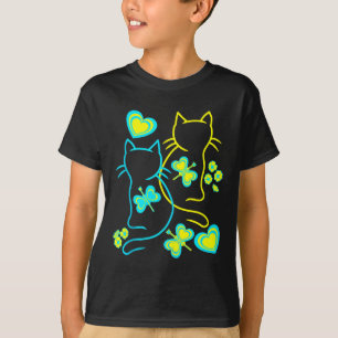 Retro 80s Summer Cats Heart Flowers Cat Kitten Chi T-Shirt