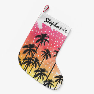 Retro 80's Summer Palm Trees Geometric Triangles Small Christmas Stocking