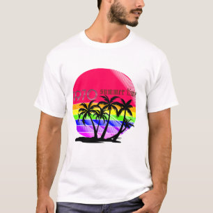 "Retro 80s Summer Vibe T-Shirt - Rainbow Palm Suns