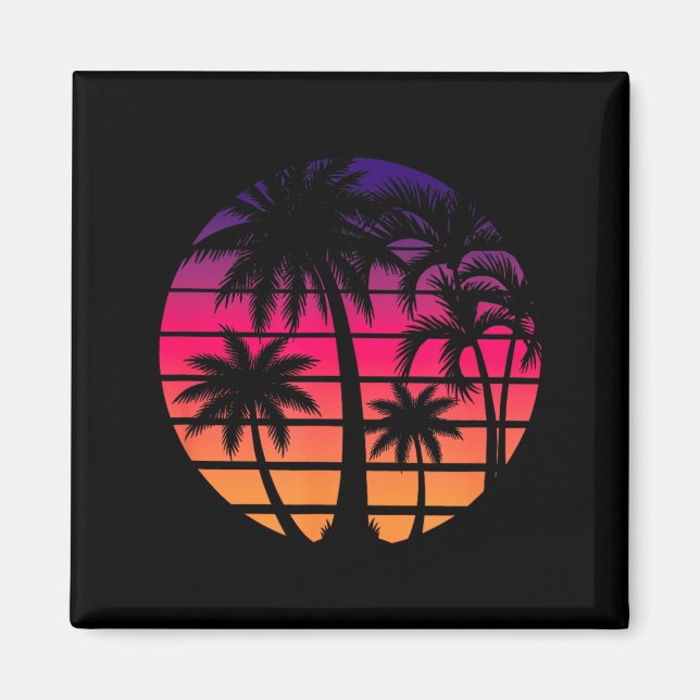 Retro 80s Sunset Palm Tree Beach Vacation Art Magnet (Front)