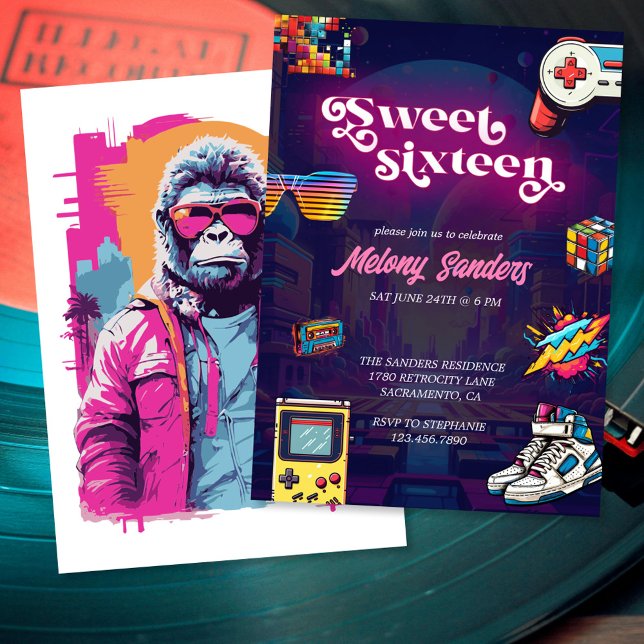 Retro 80's Sweet 16 Birthday Party Invitation (Creator Uploaded)