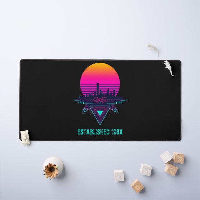 Retro 80s Synthwave City Neon Desk Mat (Kids Table)