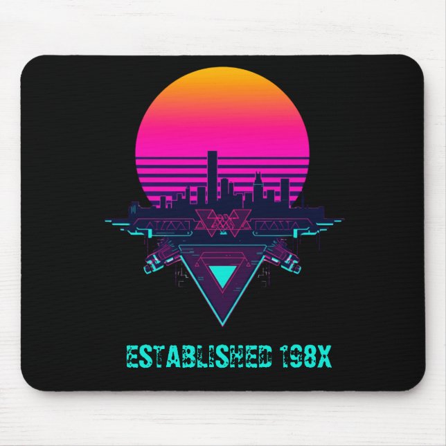 Retro 80s Synthwave City Neon Desk Mat Mouse Pad (Front)