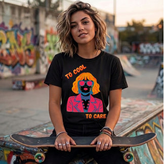 Retro 80s Synthwave Girl "Too Cool To Care" Tri-Blend Shirt