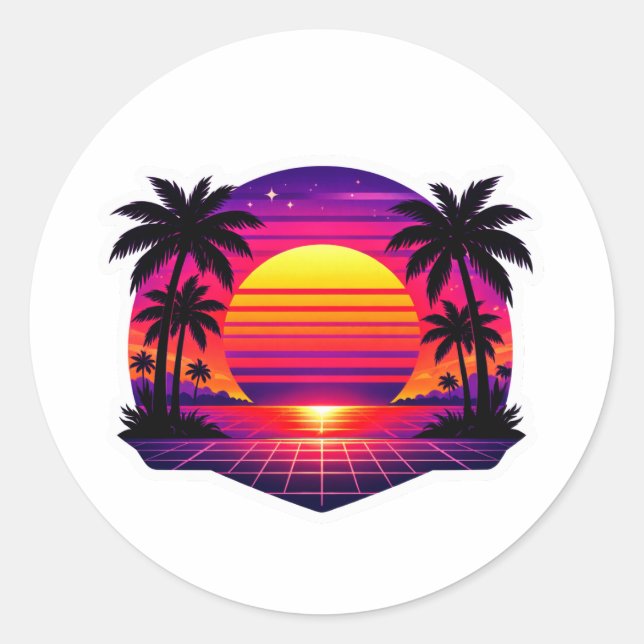  Retro 80s Synthwave Sunset Palm Tree Sticker (Front)