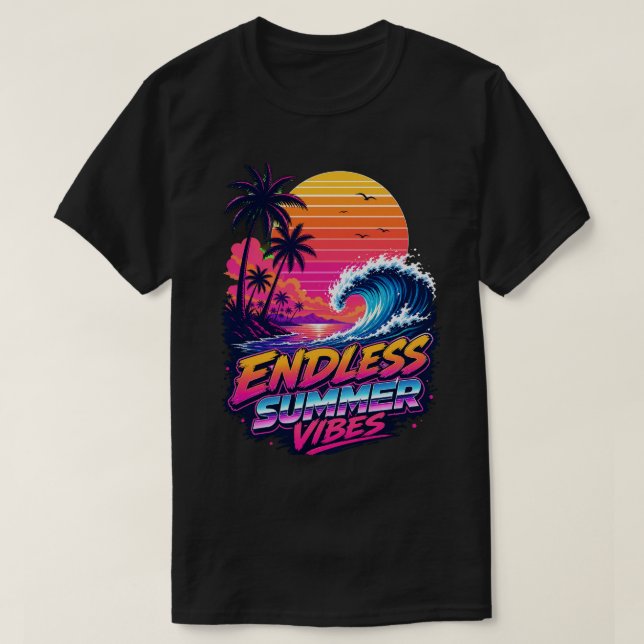 Retro 80s Synthwave Sunset Surf Tee (Design Front)