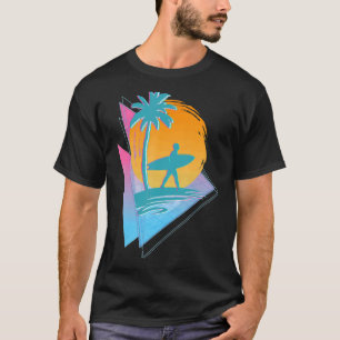 Retro 80s Synthwave Surfing Surfer Palm Trees Vapo T-Shirt