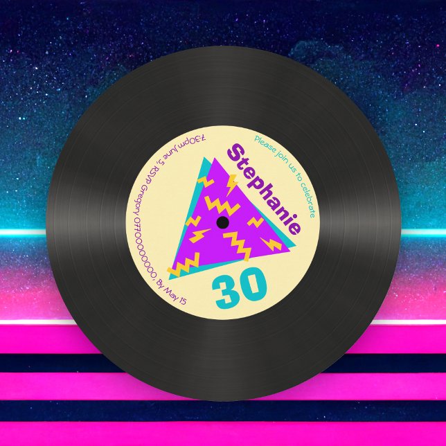 Retro 80s Themed 30th Birthday Party Faux Record Invitation (Creator Uploaded)