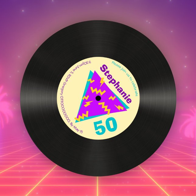 Retro 80s Themed 50th Birthday Party Faux Record Invitation (Creator Uploaded)