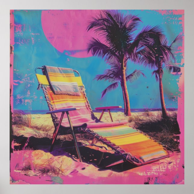 Retro 80s Towel Over a Beach Chair Synthwave Album Poster (Front)