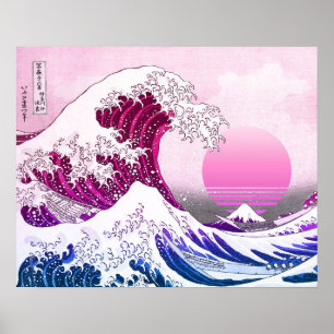 Retro 80s Vaporwave Great Wave Poster
