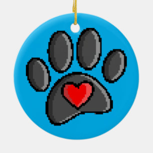 Retro 80s Video Game 8 Bit Pixel Art Dog Paw Patch Ceramic Tree Decoration