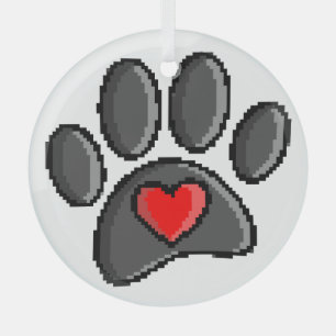 Retro 80s Video Game 8 Bit Pixel Art Dog Paw Patch Glass Tree Decoration