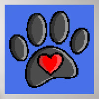 Retro 80s Video Game 8 Bit Pixel Art Dog Paw Print