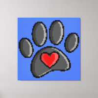 Retro 80s Video Game 8 Bit Pixel Art Dog Paw Print