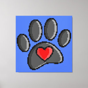 Retro 80s Video Game 8 Bit Pixel Art Dog Paw Print