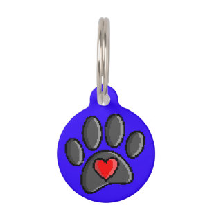 Retro 80s Video Game 8 Bit Pixel Art Dog Paw Print Pet Tag