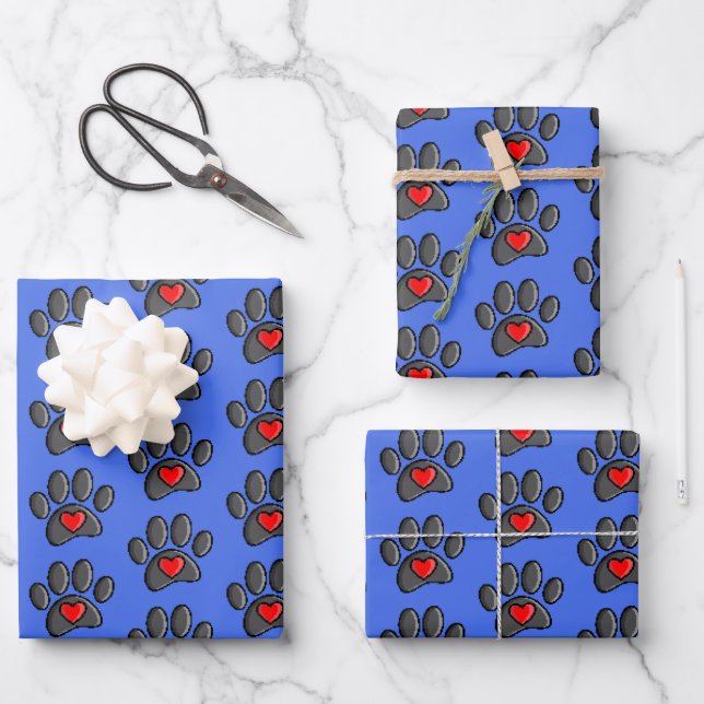 Retro 80s Video Game 8 Bit Pixel Art Dog Paw Print Wrapping Paper Sheet (Front)