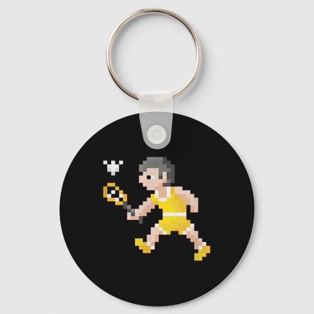 Retro 80s Video Game Pixel Art Badminton Player  Key Ring (Front)