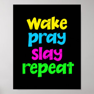 Retro 80's Vintage Neon Sign Wake Pray Slay Repeat