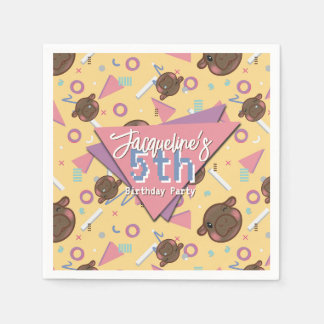 Retro 80's Yellow Baby Hippo Birthday Napkin