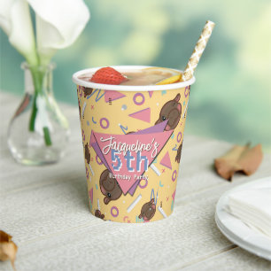 Retro 80's Yellow Baby Hippo Birthday Paper Cups