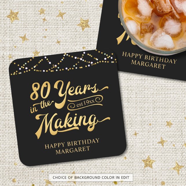 Retro 80th Birthday 80 Years in the Making Lights Square Paper Coaster (Creator Uploaded)