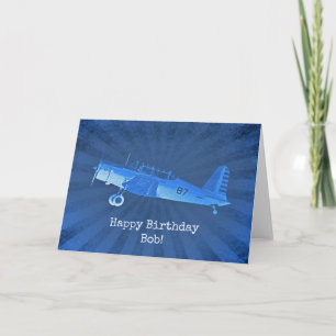 Retro #87 Aeroplane Blue Happy Birthday Card