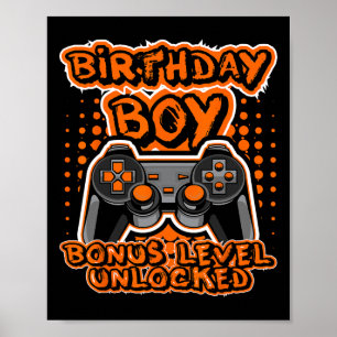 Retro 8 Bit Gaming Orange Video Game Controller Bi Poster