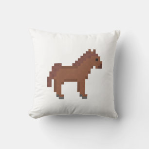 Retro 8-Bit Pixel Art Brown Horse Cushion