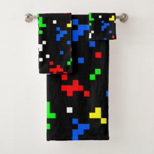 Retro 8 Bit Video Game Graphics Pattern Bath Towel Set