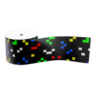 Retro 8 Bit Video Game Graphics Pattern Grosgrain Ribbon