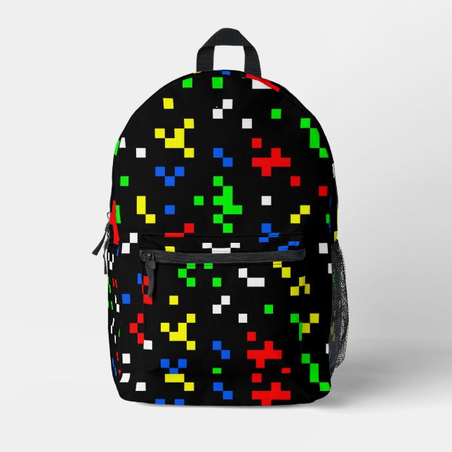 Retro 8 Bit Video Game Graphics Pattern Printed Backpack (Front)
