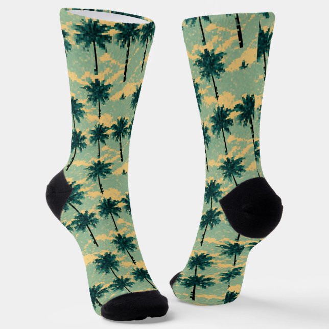 Retro 8bit Pixel Art Palm Tree Socks (Angled)