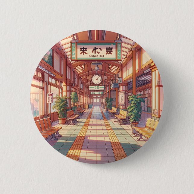 Retro 90s Anime Japan Train Station 6 Cm Round Badge (Front)