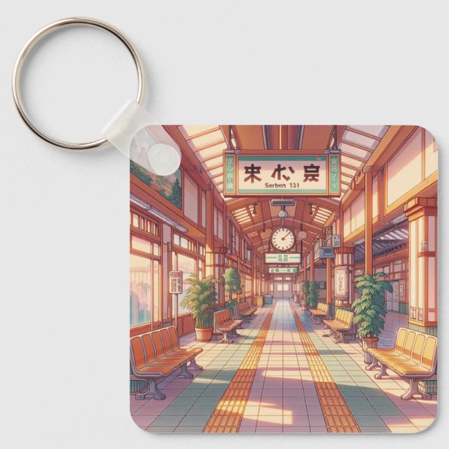 Retro 90s Anime Japan Train Station Key Ring (Front)