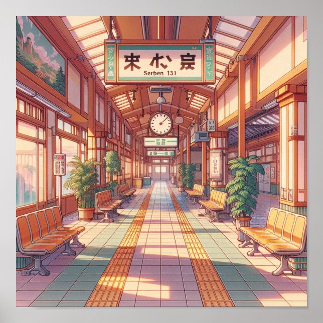 Retro 90s Anime Japan Train Station Poster (Front)