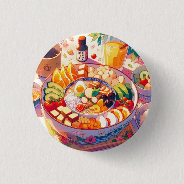 Retro 90s Anime Japanese Food 3 Cm Round Badge (Front)