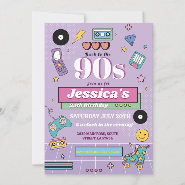 Retro 90s Birthday Nineties Mens Women's Party Invitation (Front)